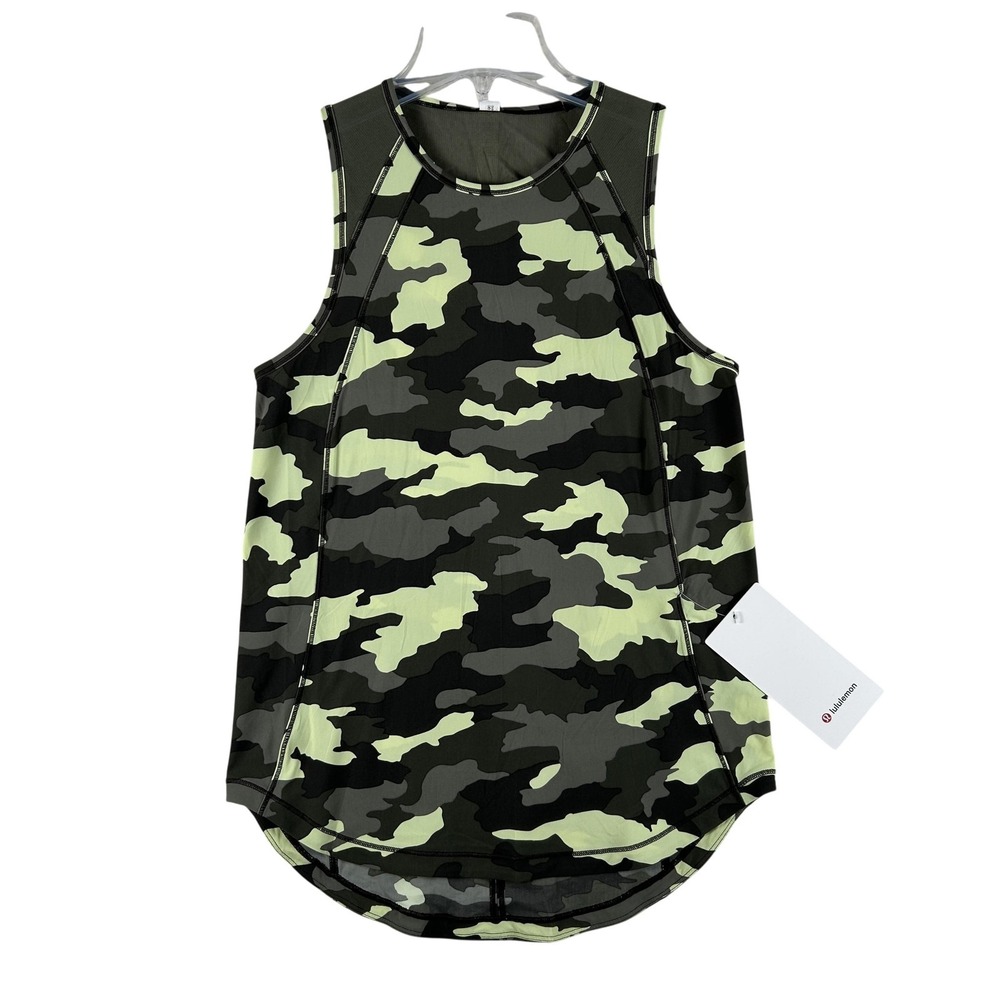 Lululemon Running Tank Top Womens 2 Green Sculpt Camo Mesh Lightweight Athletic